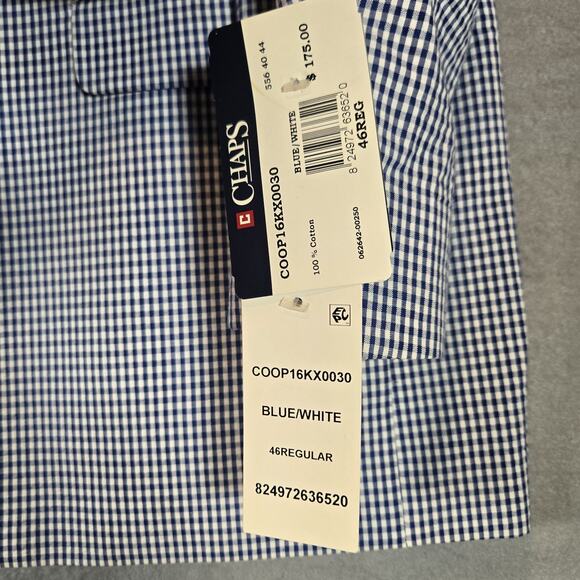 Chaps NWT Men's Blue & White Check Gingham 46R Jacket Cotton - Picture 5 of 9